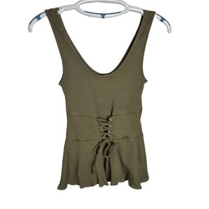 Express Olive Green Ribbed Peplum Top w/ Corset Belt size XS